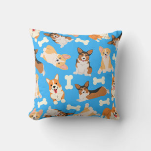 Niedlich Corgi Muster Blau Kissen