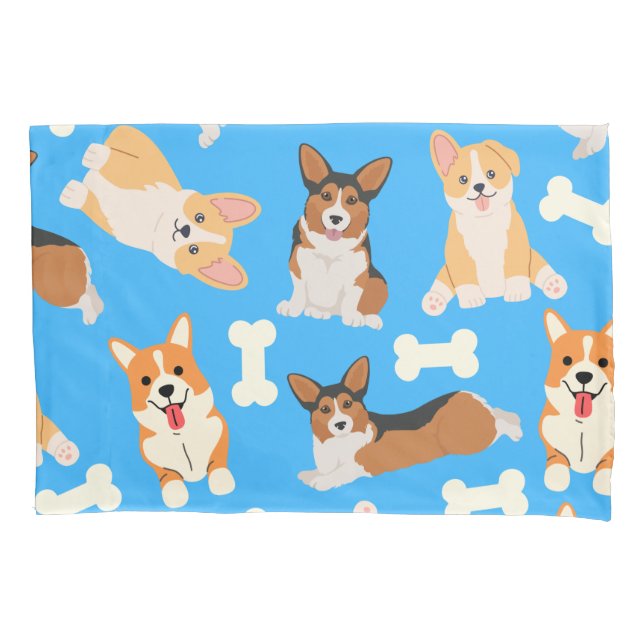 Niedlich Corgi Muster Blau Kissenbezug (Vorderseite)