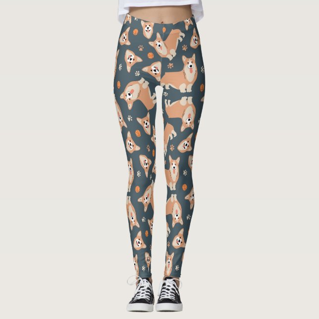 Niedlich Corgi Muster Leggings (Vorderseite)