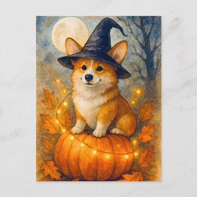 Niedlich Corgi Pumpkin Happy Halloween Postcard Postkarte (Vorderseite)