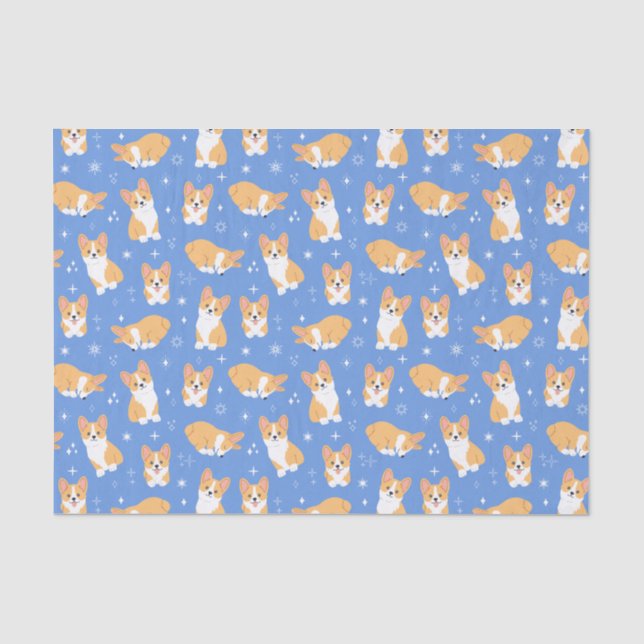 Niedlich Corgi Puppy Dog Blue Seidenpapier (Vorderseite)