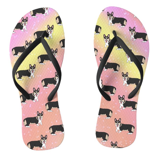 Niedlich-Corgi-Rosa-Orange Flip Flops (Fußbett)