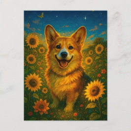 Niedlich Corgi Sunflowers Welsh Corgi Queen Postca Postkarte
