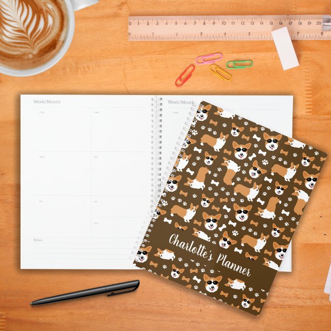 Niedlich Corgis Welsh Corgi Dogs Funny Pattern Planer (Corgis Pattern in Brown Weekly Monthly Personalized Planner)