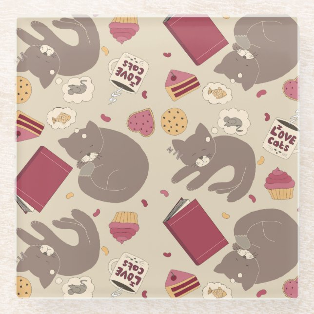 Niedlich Cosy Cat Lovers Collage Glasuntersetzer (Vorderseite)