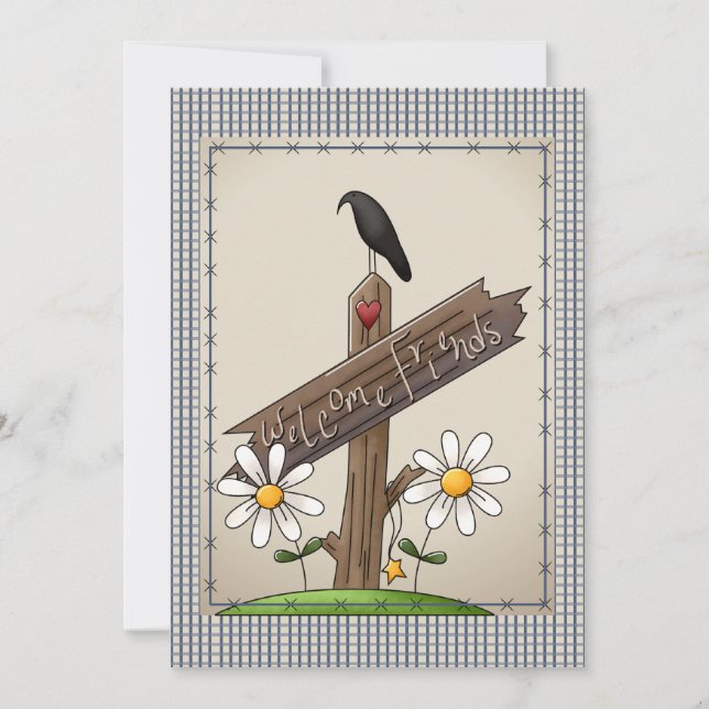 Niedlich Country Blue Gingham Karos Babydusche Einladung (Vorderseite)