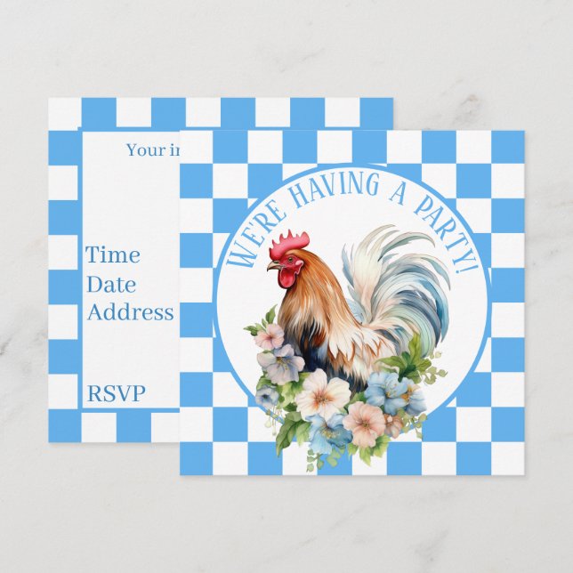 Niedlich Country Rooster Liebhaber Einladung (Vorne/Hinten)
