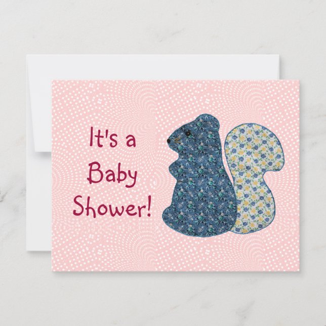Niedlich Country Style Blue Eichhörnchen Babydusch Einladung (Vorderseite)