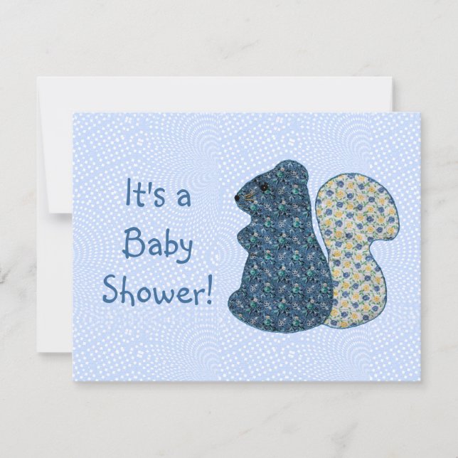Niedlich Country Style Blue Eichhörnchen Babydusch Einladung (Vorderseite)