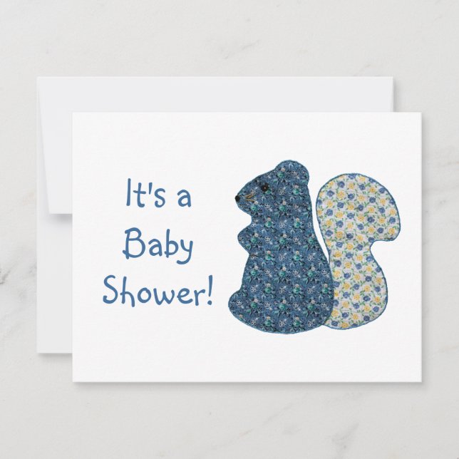 Niedlich Country Style Blue Eichhörnchen Babydusch Einladung (Vorderseite)