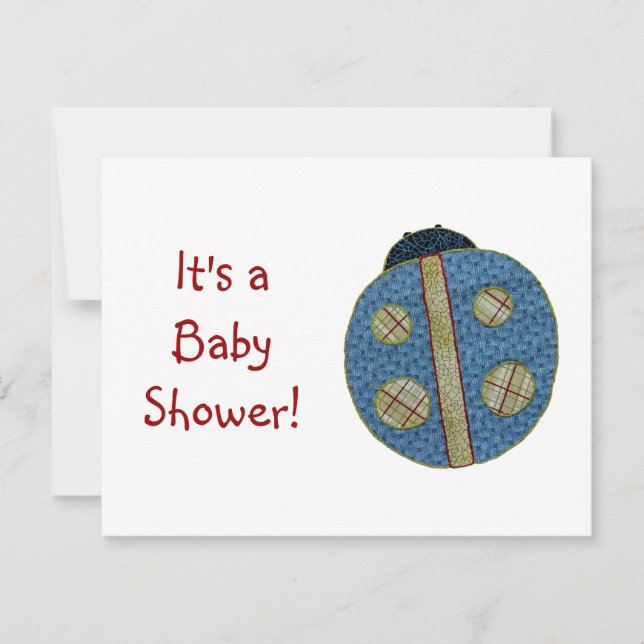 Niedlich Country Style Blue Ladybug Babydusche Einladung (Vorderseite)