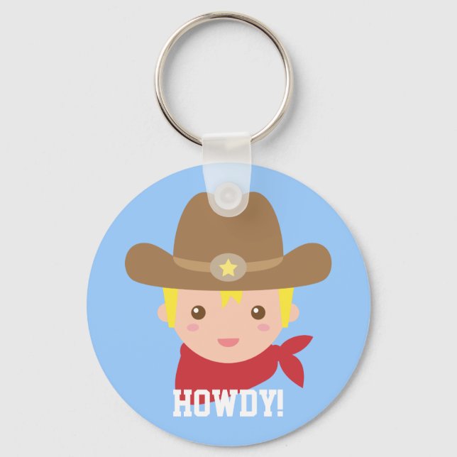 Niedlich Cowboy Boy Personalisiert Schlüsselanhänger (Vorderseite)