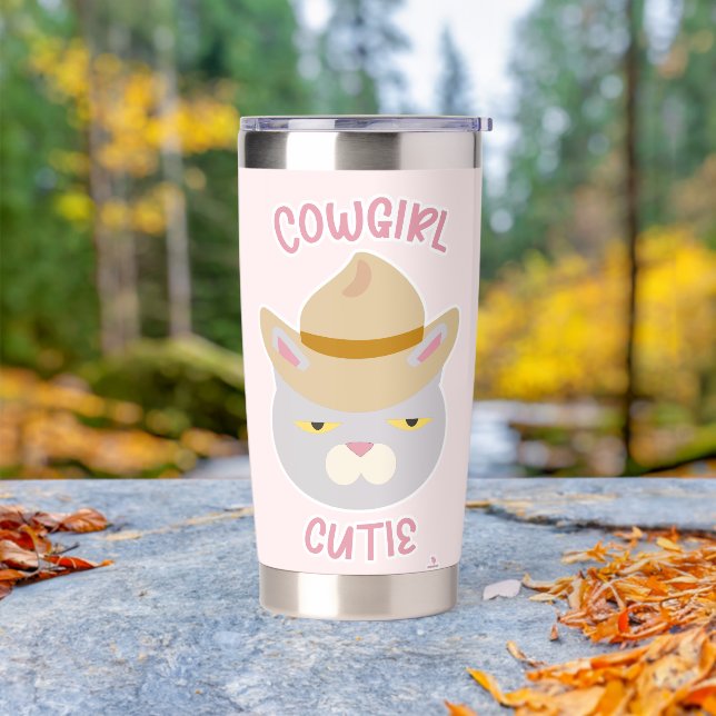Niedlich Cowboy Hat Country Cat Fun Motto Thermobecher (Außenbereich)