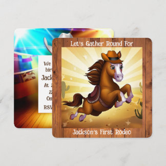 Niedlich Cowboy Horse First Rodeo Geburtstag Einladung