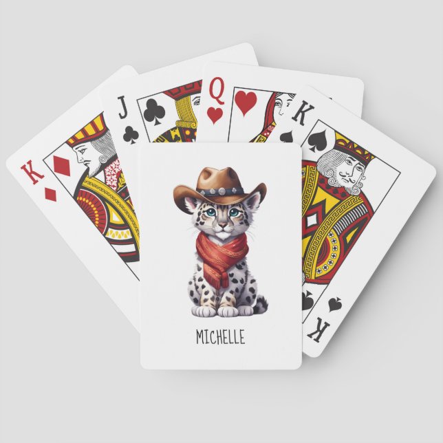 Niedlich Cowboy Snow Leopard Name Spielkarten (Rückseite)