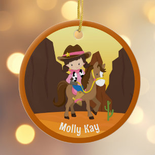 Niedlich Cowgirl Personalisiert Kids Name Weihnach Keramik Ornament