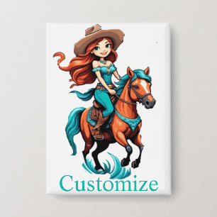 Niedlich Cowgirl Riding Pony Thunder_Cove Button
