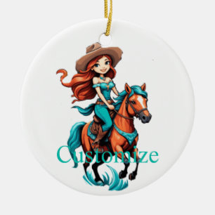 Niedlich Cowgirl Riding Pony Thunder_Cove Keramik Ornament