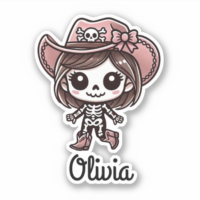 Niedlich, Cowgirl Skelett, Individuelle Name, Hall Aufkleber (Vorderseite)