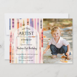 Niedlich Crayon Pastel Little Artist Foto Geburtst Einladung
