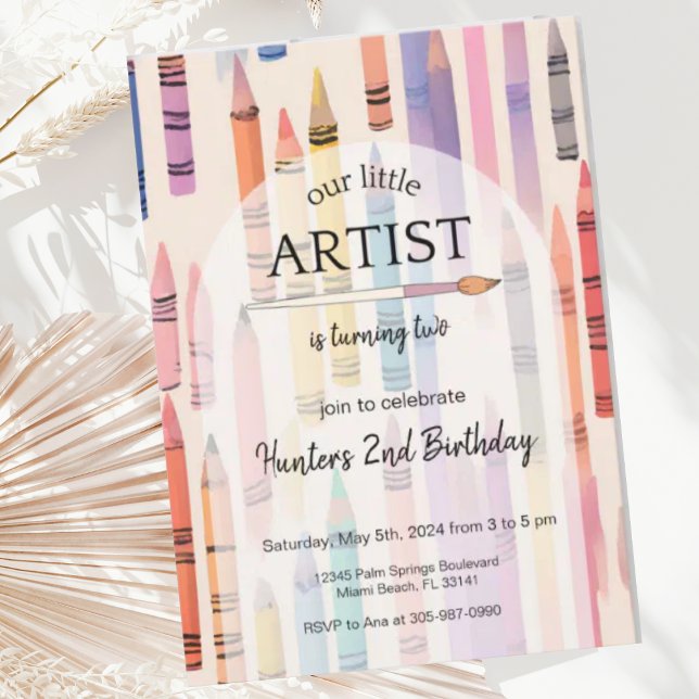 Niedlich Crayon Pastel Little Artist Geburtstag Einladung (Von Creator hochgeladen)