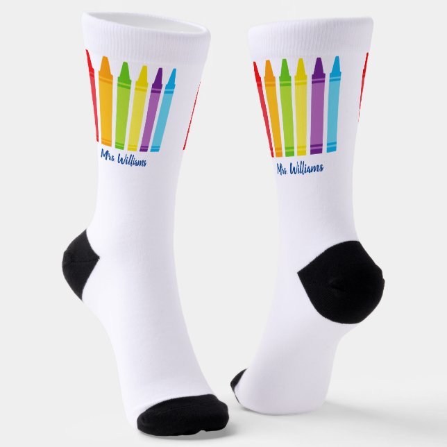 Niedlich Crayon Personalisiert Kindergarten Lehrer Socken (Gewinkelt)