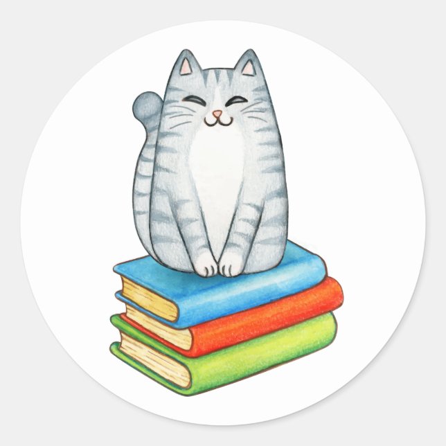 Niedlich Crazy Cat Lady Bookworm Lesebuch Runder Aufkleber (Vorderseite)