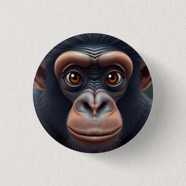 Niedlich Crazy Funny Chimpanzee Anime Portrait Button (Vorderseite)