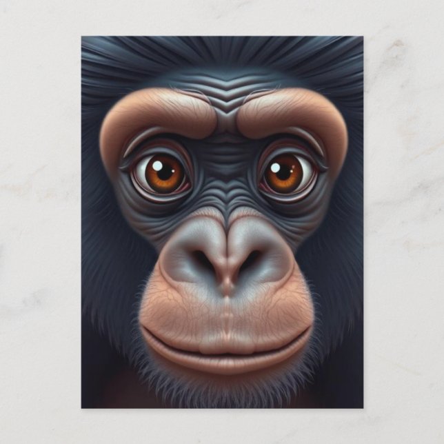 Niedlich Crazy Funny Chimpanzee Anime Portrait Postkarte (Vorderseite)