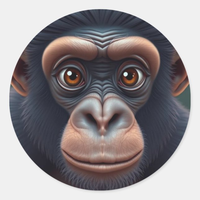 Niedlich Crazy Funny Chimpanzee Anime Portrait Runder Aufkleber (Vorderseite)