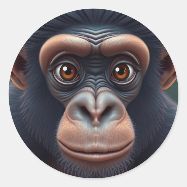 Niedlich Crazy Funny Chimpanzee Anime Portrait Runder Aufkleber (Vorderseite)