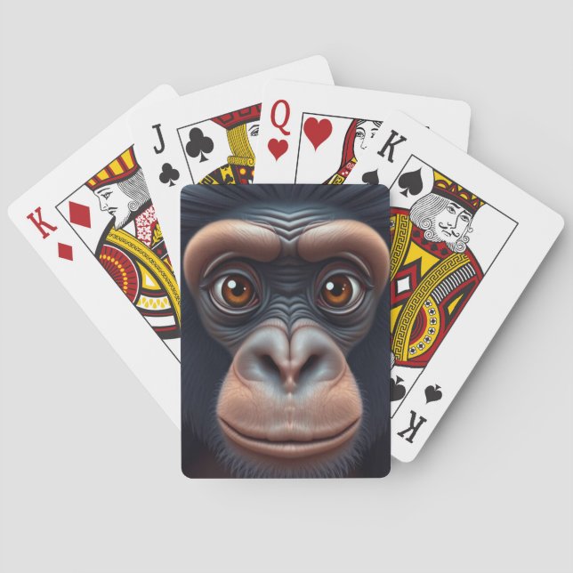 Niedlich Crazy Funny Chimpanzee Anime Portrait Spielkarten (Rückseite)