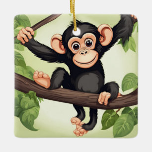 Niedlich Crazy Funny Chimpanzee Cartoon Keramikornament