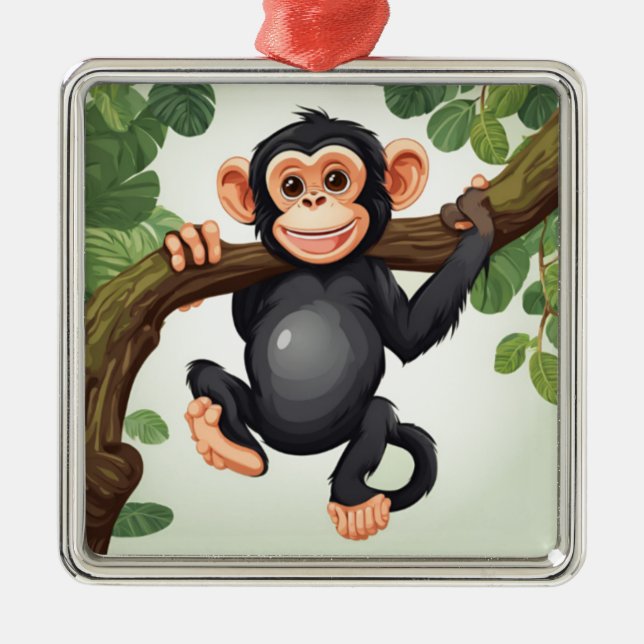 Niedlich Crazy Funny Chimpanzee Cartoon Ornament Aus Metall (Vorne)