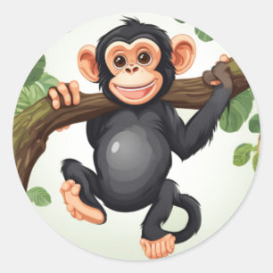 Niedlich Crazy Funny Chimpanzee Cartoon Runder Aufkleber