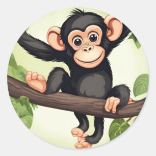 Niedlich Crazy Funny Chimpanzee Cartoon Runder Aufkleber
