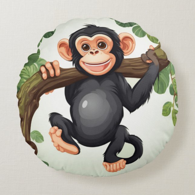 Niedlich Crazy Funny Chimpanzee Cartoon Rundes Kissen (Vorderseite)