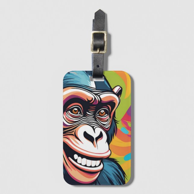Niedlich Crazy Funny Chimpanzee Gepäckanhänger (Vorderseite Vertikal)