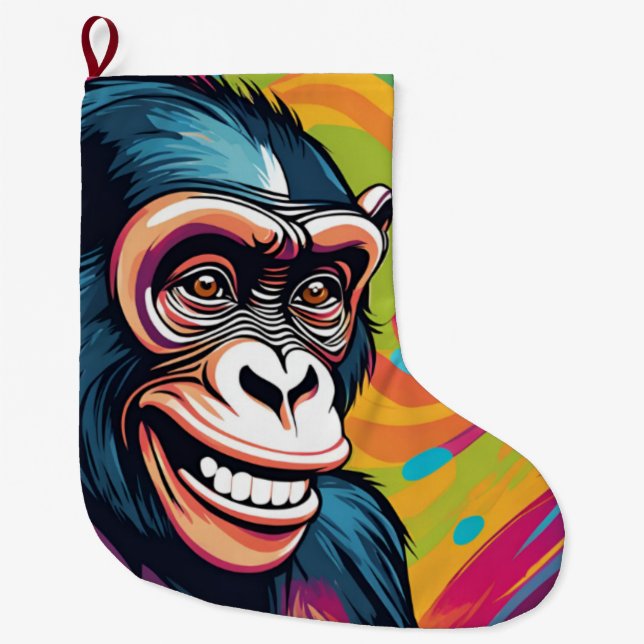 Niedlich Crazy Funny Chimpanzee Großer Weihnachtsstrumpf (Vorderseite)