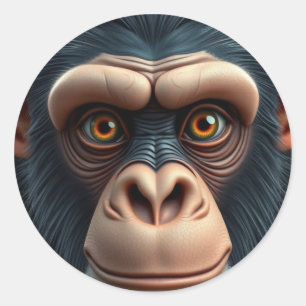 Niedlich Crazy Funny Chimpanzee Runder Aufkleber