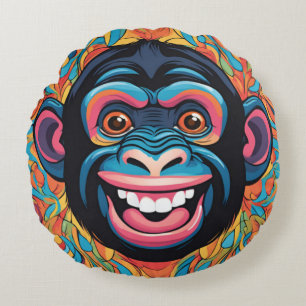 Niedlich Crazy Funny Chimpanzee Rundes Kissen