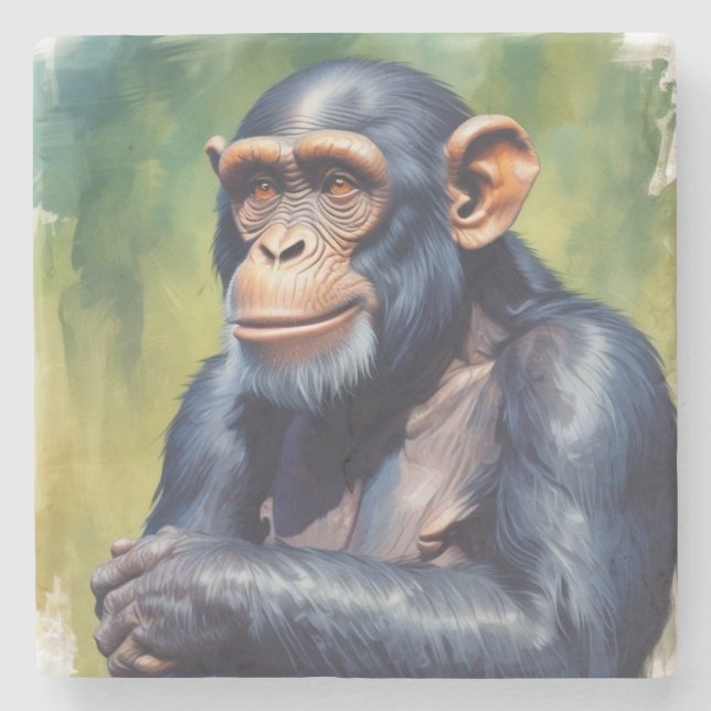 Niedlich Crazy Funny Chimpanzee Steinuntersetzer (Vorderseite)