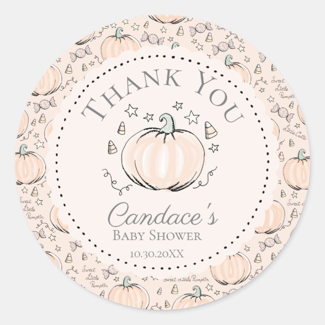 Niedlich Cream Little Pumpkin Baby Dusche Danke Runder Aufkleber (Vorderseite)