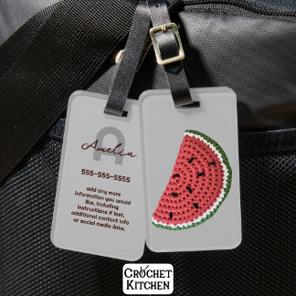 Niedlich Crochet Watermelon Fruchtname Initialen Gepäckanhänger