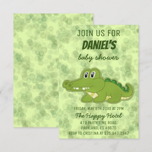 Niedlich Crocodile Baby Boy Baby Dusche Einladung (Vorne/Hinten)