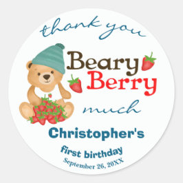 Niedlich Cub Erdbeeren Beary Berry Erster Geburtst Runder Aufkleber