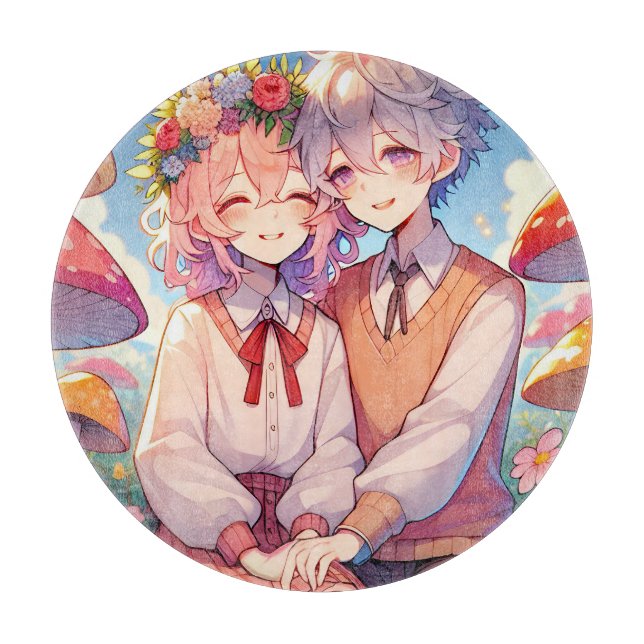 Niedlich Cudly Anime Couple Schneidebrett (Vorderseite)