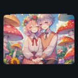 Niedlich Cudly Anime Couple Whimsical Romantic iPad Pro Cover<br><div class="desc">Junge und Mädchen,  die Händchen in der Liebe halten,  sitzen in einer Reihe von Vintagen Pilzen und Blume im Hintergrund.</div>
