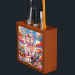 Niedlich Cudly Anime Couple Whimsical Romantic Stifthalter<br><div class="desc">Junge und Mädchen,  die Händchen in der Liebe halten,  sitzen in einer Reihe von Vintagen Pilzen und Blume im Hintergrund.</div>