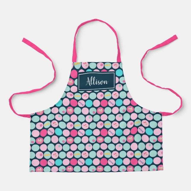 Niedlich Cupcake Cherry Dots Girls Pink | Marine Schürze (Vorderseite)